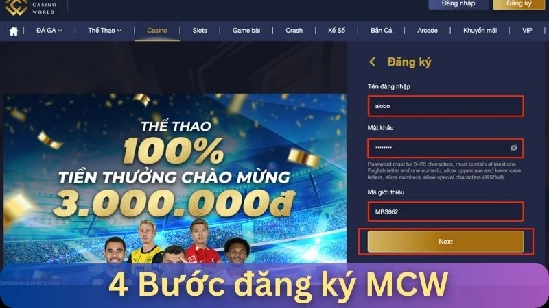 4 bước đơn giản đăng ký tài khoản MCW77